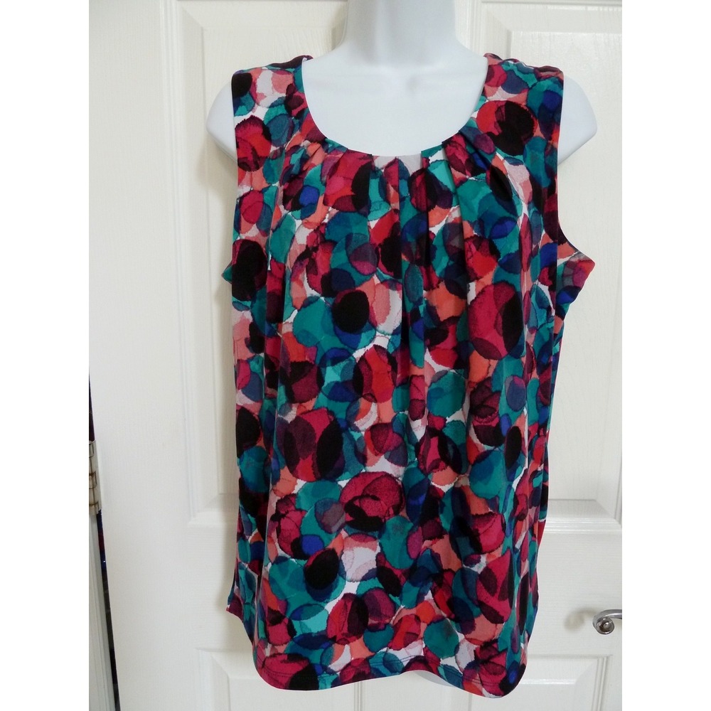 *KASPER Sz Med. 8/10 Sleeveless Gathered Career Blouse Office Colorful Artsy*
